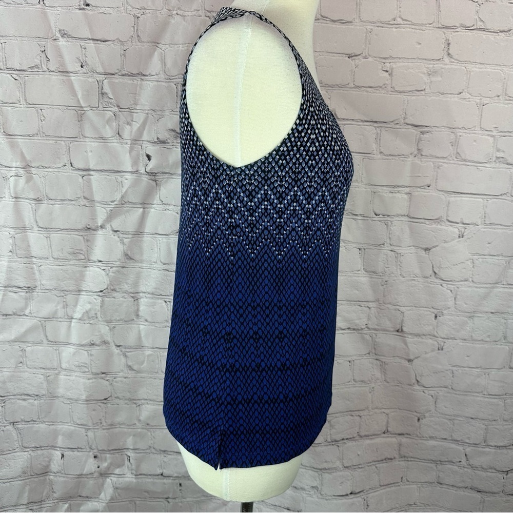chico's geometric Blue Patterned tank layering office sz 0 (small 4) - Picture 2 of 10